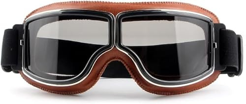 TOFBS Gafas Protectoras Vintage Motocicleta Lentes Grises Cuero Marrón Ajustables Resistentes Antiviento Conducción Carretera