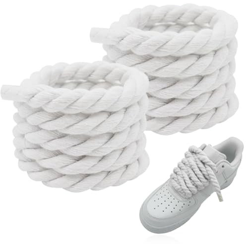 VODAFQS 1 paire lacets corde, lacets ronds de 8 mm pour baskets, chaussures de sport, blanc (150 cm)