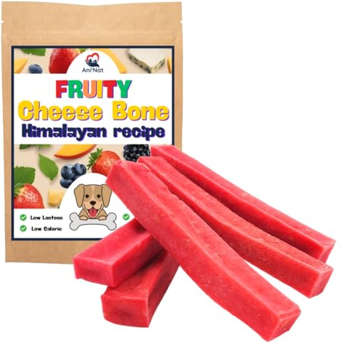 Ani'Nat Käse-Kauknochen für Hunde, Erdbeergeschmack und Rot, langanhaltend, 100% natürlich, Himalaya-Käse-Rezept, Größe M, 5er-Pack – unterstützt Zahngesundheit und hilft bei Arthrose