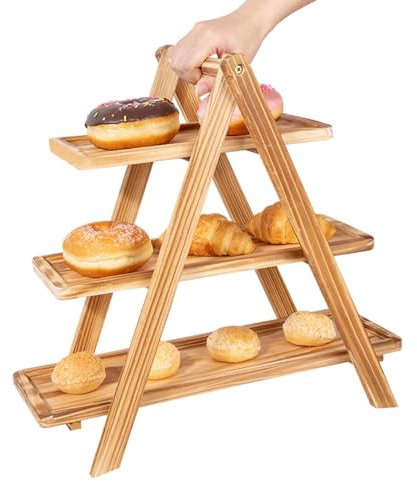 Cupcake Stand - 3 Tier Serving Tray | Wooden Cupcake Stand | Afternoon Tea Stand for Birthday Wedding Party Baby Showers | Rustic Party Risers Wooden Displaay Riser for Vendor Events