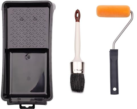 MIVOS Set per dipingere 4 pezzi - Rullo per dipingere 10cm - Pennello rotondo per macchie e vernici 43mm - Vassoio per dipingere 28x16cm - Pinza per dipingere 27cm - Set per dipingere - MADE IN EU