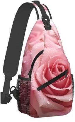 QVUEagriSJ Umhängetasche für Herren und Damen, Umhängetasche, rote Herzen, Umhängetasche, Brusttasche für Reisen, Sport, Rosa Rosen 2, Einheitsgröße, Sling-Rucksäcke