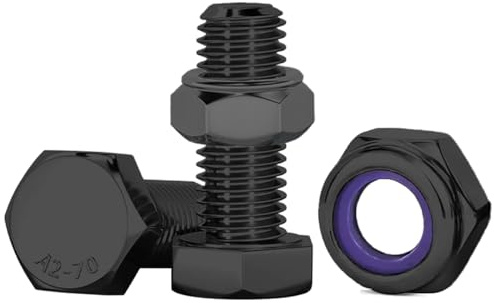 Drenky Sechskantschrauben Set Schwarz M10 Schrauben mit Muttern Maschinenschrauben Edelstahl A2 V2A M10x20mm Edelstahlschrauben Selbstsichernde Muttern Schrauben Set für Möbel, Autos, 10 Stück