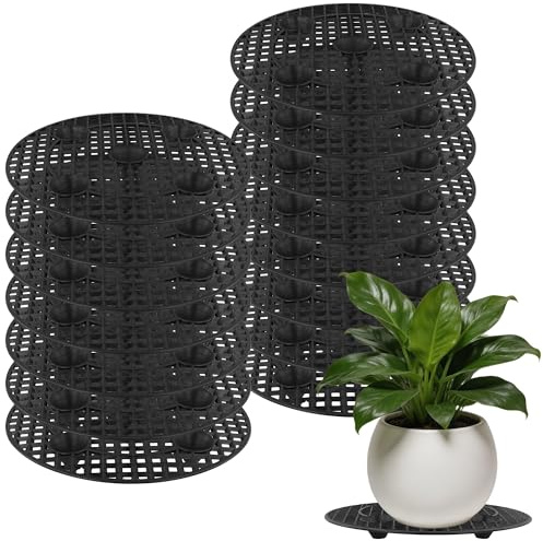 HAKZEON 15 PCS Plant Level Pot Elevator, 30 cm/12 Inch Round Flower Pot Stand Plant Holder Support, Plastic Plant Risers for Indoor Outdoor, Black