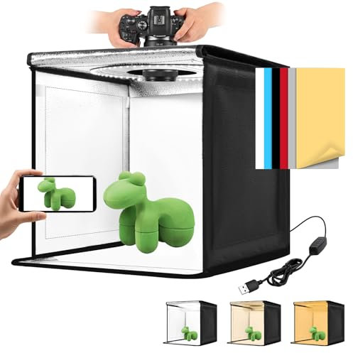 Photo Light Box, 12/16/20/24/32 Inch Photography Light Box with CRI>95 120 Light Beads. Dimmable Shooting Tent Kit with White and Warm Light. 6 Color Backdrops Photo Booth for Studio Products Display