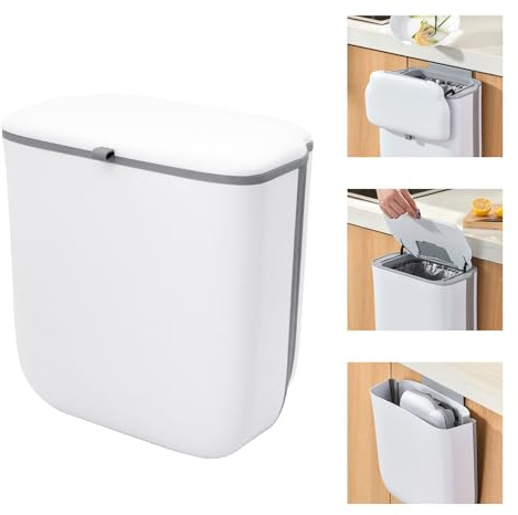 Yuhtech Faltbarer hängender Abfalleimer mit Deckel, 10 l, für Küche, Kompostbehälter, hängender Abfalleimer für Wohnmobil, Theke, Camping, Badezimmer, Schlafzimmer