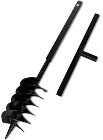 Fence Post Auger, Manual Garden Earth Auger Post Hole Digger Ground Drill with Handle 150 mm Three Spirals Steel Black