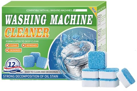 Washing Machine Cleaner Tablets, Laundry Machine Descaler, Deep Clean and Deodorize, 12-Pack, Strong Oil Stain Removal