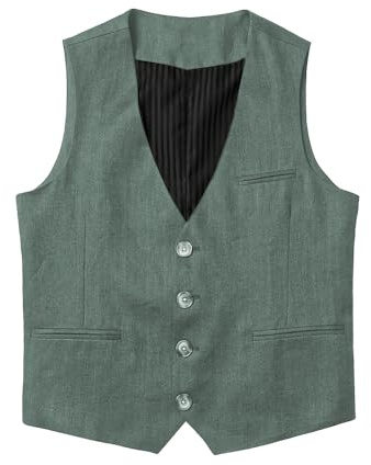 Tuikayoo Gilet en lin pour homme été plage décontracté business costume gilets coupe slim formel waistcoat, vert clair, L