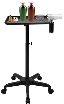 Wensiy Mobiler Friseurwagen, Friseur Trolley mit Rollen, Salon Wagen, Tattoo Wagen, Höhenverstellbarer, Zubehör für Salon- und Spa-Dienstleistungen, Schwarz