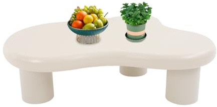 JDBDU Mesa de centro moderna en forma de nube, blanco en forma de nube, 100 x 70 cm, elegante mesa auxiliar con 3 patas para sofá de salón