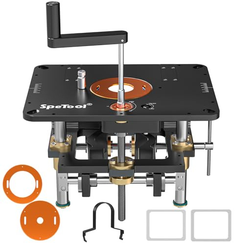 SpeTool Sollevatore per router di diametro 6,5-10,7 cm, tutti i sistemi di sollevamento del router realizzati in alluminio con 3 anelli magnetici di inserimento, piastra di inserimento per la