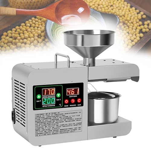 SHAHRYAR 820w Macchina Spremitura Automatica Dell'olio-Acciaio Inossidabile 304-Pressa per Olio Automatica,Dotato di Display LCD,per Uso Domestico: Semi di Lino, Colza