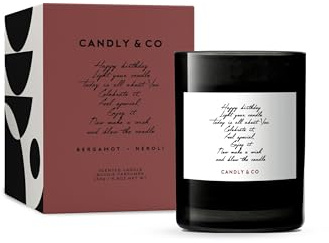 Candly&Co N° 5 Joyeux Anniversaire/Bougie Parfumée de Luxe/ 100% Soja/Verre Fumé/Mèche Coton/250g/Bergamote, Néroli, Menthe, Thé Vert, Pin, Poivre/Fabriqué à la Main dans l'UE