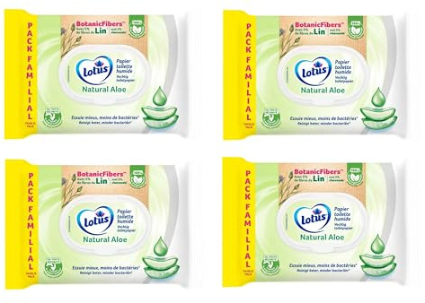 Lotus - Carta igienica umida aloe vera, confezione da 80 salviettine naturali Aloe – confezione da 4 – senza coloranti né profumi, fibre FSC 100% di origine naturale, offerta speciale
