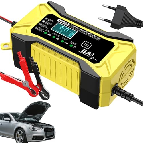 Sucritude Cargadores de Batería Automóvil 12 Voltios - 12V Cargador de Batería Arrancador para Automóvil - Accesorios Auto con Pantalla LCD y Compensación Temperatura para Coche Carretera Ciclomotor