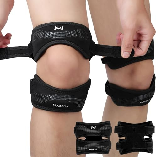 AOOSU Rodillera Rotuliana, 2PCS Cinta Rotuliana Ajustable, Rodilleras Menisco y Ligamento, Rodillera para el Tendón Rotuliano Alivio de Tendinitis Rodilleras Deportiva para Correr Gym(Negro y GrisB)