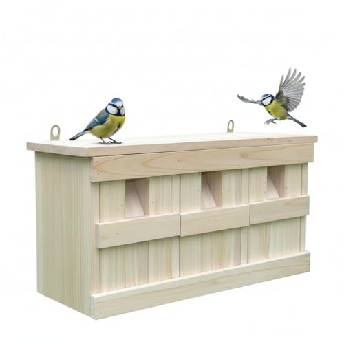 Mucola Nistkasten Vogelhaus mit 3 Nistkammern 44x15,5x21,5 cm Holz Braun