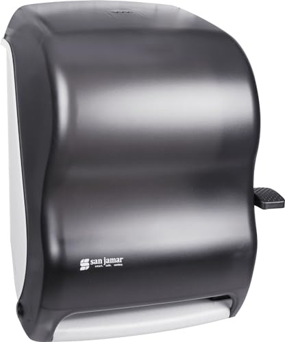 San Jamar Classic Paper Towel Dispenser with Lever for Bathroom, Kitchens, Restaurants, and Cafeterias, Plastic, For Universal 800' 8 Rolls, Black Pearl