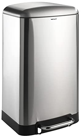 WENKO Poubelle à pédale Studio Easy-Close Acier INOX 30 L abaissement Automatique Satiné