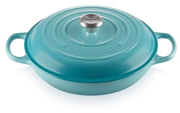 Le Creuset Colección Signature Cacerola Baja, Hierro Fundido, Azul Caribe, 30 cm