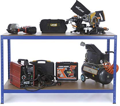 Heavy Duty 2 Level Workbench 600KG Load Capacity Workstation Home Garage DIY Work Table 900mm H x 1500mm W x 600mm D Blue