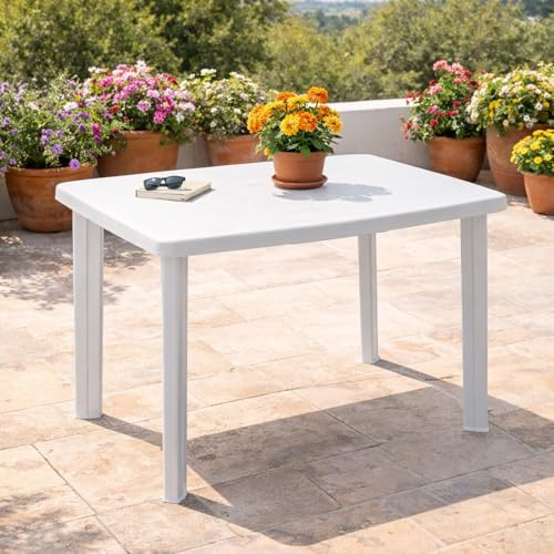 Mojawo Gartentisch Weiß Kuststoff Kunststoff 100x70cm rechteckig Balkontisch Campingtisch Beistelltisch Terrassentisch