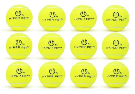 Hyper Pet Tennis Balls for Dogs - 12 Pack 2.5'' Durable Non-Toxic Outdoor Dog Toys Balls with Mesh Bag, for Fetch & Excercise, Medium to Large Breeds (Non Squeaky)