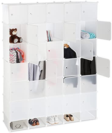 Relaxdays XXL Kleiderschrank Stecksystem, 25 Fächer, groß, 5 Kleiderstangen, Schlafzimmerschrank HxB 234x180 cm, weiß