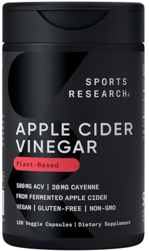 Sports Research® Apple Cider Vinegar 500mg w/Cayenne Pepper, 120 Capsules