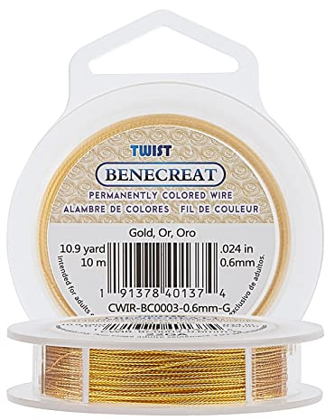 BENECREAT 10m 0.6mm Alambre Trenzado de Cobre Cable Metálico Accesorios de Manualidad para Diseño de Bisutería - Dorado Calibre 22