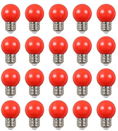 ZFQ Farbige 2W E27 G45 LED Leuchtmittel, e27 Beleuchtung Glühbirnen, bunte glühbirnen für Hochzeit Halloween Weihnachten Party Bar, Wasserdichte Lichterkette für Innen und Außen Bereich, Rot 20 Stück