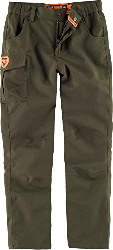 Teamwork Work Team Pantalón Infantil Impermeable. Dos Bolsos de Abertura Redonda en los costados, un Bolso Lateral de Carga con Fuelle Central y Cartera de Cor Hombre Verde Caza 14