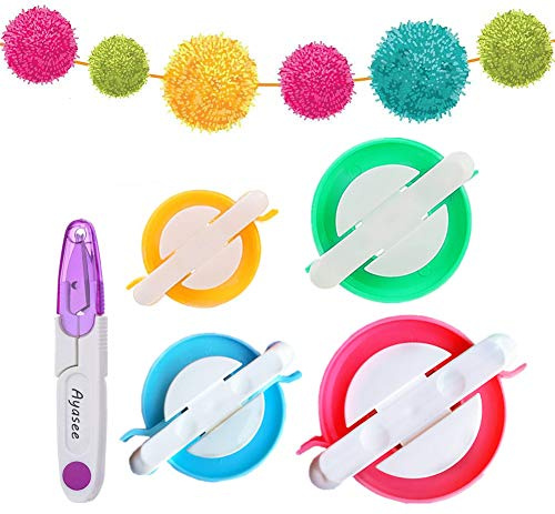 Pompom Maker, 4 Größen Pom Pom Maker für Fluff Ball Weaver Needle Craft DIY Wolle Stricken Craft Tool Set Dekoration + 1PS Schere (5)