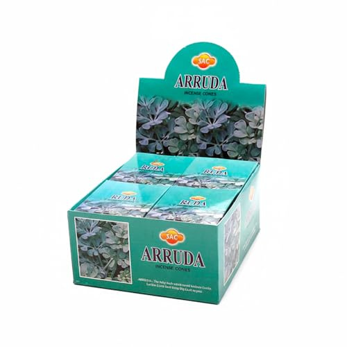 AROMASENSES | Cônes d’Encens Sac Rue | Boîte Complète de 12 Petites Boîtes de 10 Cônes | Brûleur à Cônes Inclus | Parfum Herbacé pour Maison, Purification et Méditation