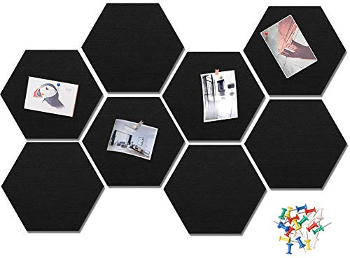 HyFanStr Felt Pin Board Wall Bulletin Board, Hexagon DIY Memo Board Notice Board with 20 Push Pins, Decorative Cork Board for Office Bedrooms