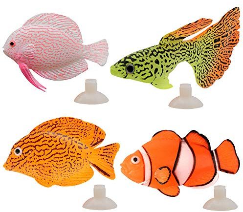 Wenxiaw Künstliches Goldfisch Aquarium Fake Aquarium Fische Aquarien Silikon Fische Mit Saugnapf Leuchtende Silikon Gefälschte Fische Künstliche Fische Dekoration für Aquarien, 4 Stücke