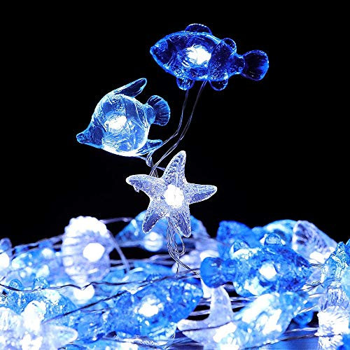Riaxuebiy 4m 40 LED Seefischschale Fee Lichterketten Wasserdichte Batterie-betrieben 8 Modi mit Fernbedienung Timer für Hochzeitsfeier Festival Innen Draussen (Seefischschale, Batterie)