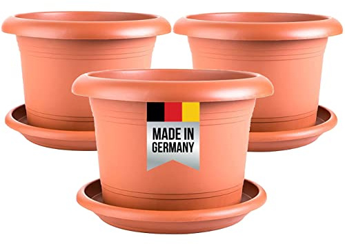 Blumentopf 30cm Durchmesser, Terracotta Blumentöpfe 3er Set, Pflanzkübel groß außen mit Untersetzer, Pflanztöpfe, Blumenkübel Pflanzentopf mit Löcher, Pflanztopf Rundtopf, Model:Elke, 2friends