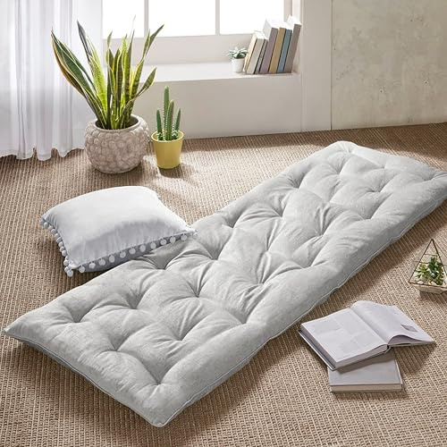 Intelligent Design Edelia Foldable Poly Chenille Light Weight Lounge Floor Pillow Cushion Tufted Seat for Meditation, Game Playing, Yoga, Reading with Travel Wrap, 74x27, Gray