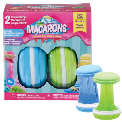 SLIMY Macarons 2 x 50g in Blau & Grün - Original Slime Set mit verschiedenen Spielmassen, Glitzer und Streusel zum Einkneten, Spielspaß für Kinder, elastische Spielknete (Spielzeug ab 3 Jahre)