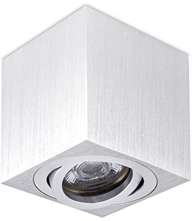 LongLife LED Eckiger Aufbaustrahler Silber-gebürstet schwenkbar Deckenbeleuchtung - LED Leuchtmittel: GU10 5W Warmweiß 230V Wohnzimmerstrahler Büroleuchte Flurleuchte Innenbeleuchtung