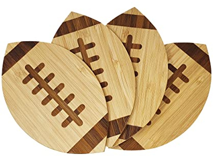 40YARDS American Football Untersetzer aus Bambus | 4 Stück | Fühlbare Naht | Untersetzer aus Bambus mit eingravierter, fühlbarer Football Naht für Gläser & Tassen | American Football Deko & Geschenk