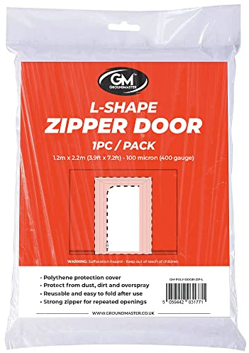 L-Zip Bâche de protection en polyéthylène pour porte - Protection en plastique - Barrière anti-poussière pour décoration - Feuilles de peinture à faire soi-même avec ruban de masquage - Bouclier de