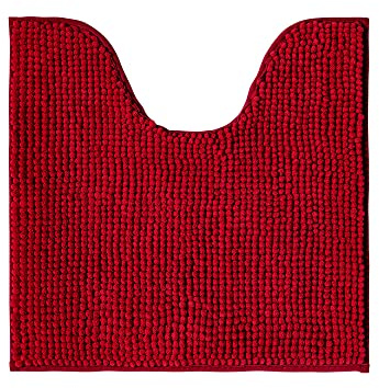 Decomira Badematte rutschfest WC Vorleger mit Ausschnitt | Als Badteppich Set kombinierbar | Badezimmer-Teppich Bad-Vorleger waschbar aus Chenille | Für freistehende Toiletten | Rot - 45x45 cm