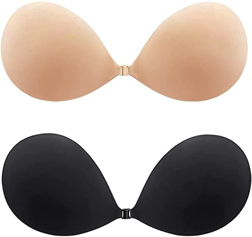 Ronronner 2-Pack osynlig silikon bh,Självhäftande behå,Sticky BH Covers Backless Silicone Bra,Kvinnor Night Festivaler för bekväm återanvändbar Behåm, Svart + naken, XL