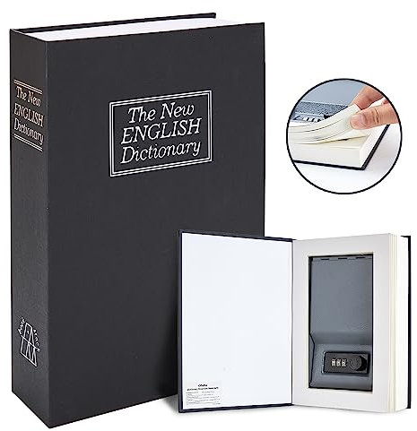 Book Safe with Combination Lock, Ohuhu Real Paper Diversion Secret Safe, Dictionary Money Box with Code Lock, Portable Lock box Safe Box for Key Cash Jewelry, Flip Book Hidden Safe