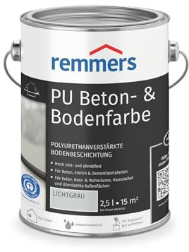 Remmers PU Beton- und Bodenfarbe, lichtgrau, seidenmatt, 2,5 Liter, 3in1, für Beton/Estrich/Zementfaserplatten, belastbar und chemikalienbeständig