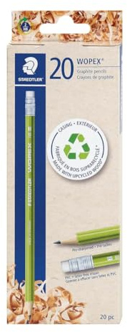 STAEDTLER WOPEX Pre-Sharpened #2 Pencils, Pack of 20 - Ergonomic Triangular Shape, Break-Resistant, Non-Slip Surface, Wood-Polymer, PVC-Free Eraser Tip