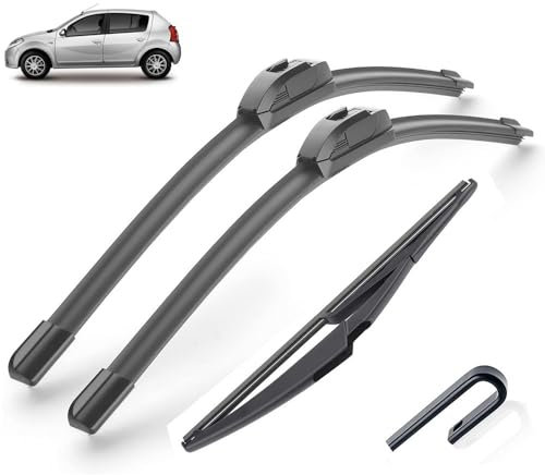Juego de escobillas limpiaparabrisas delanteras y traseras compatible con Dacia Renault Sandero MK2 2012-2014 parabrisas ventana 22 20 11 